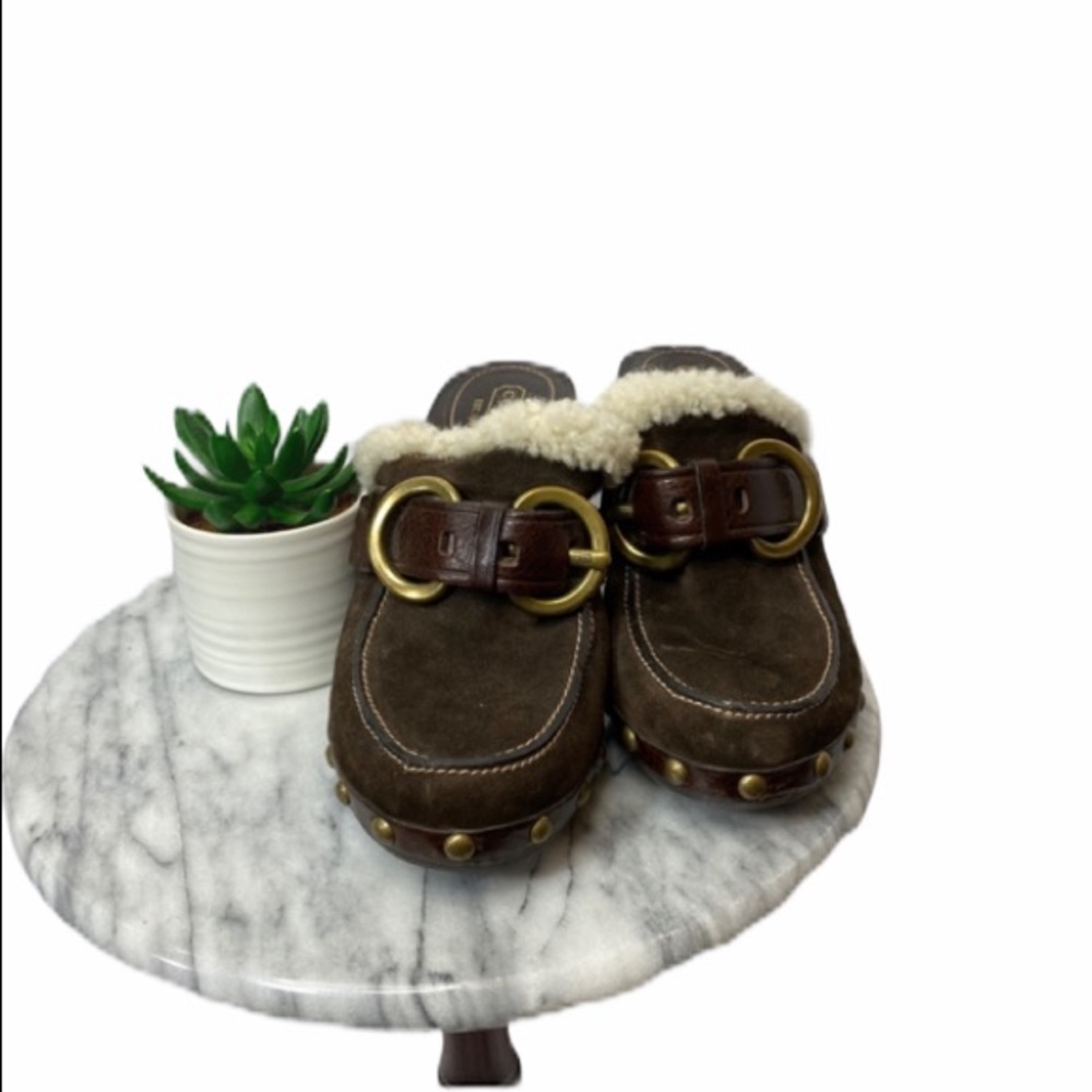 Coach Sondra Shearling Brown Clogs Size 7 - Picture 5 of 8